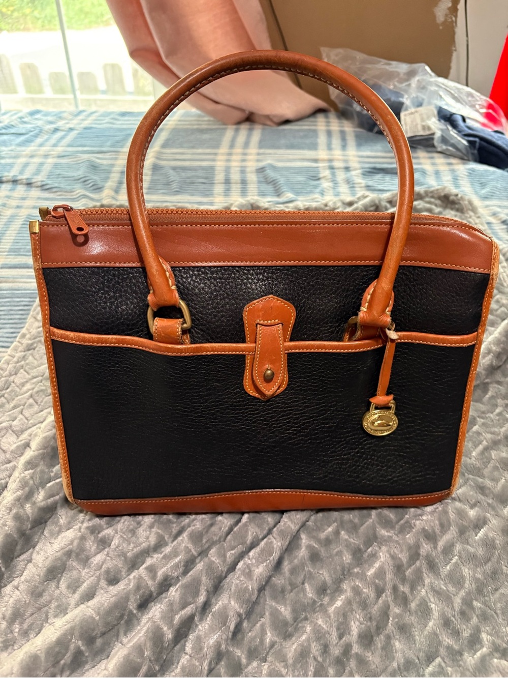 Classic Black & Tan Leather Tote Bag